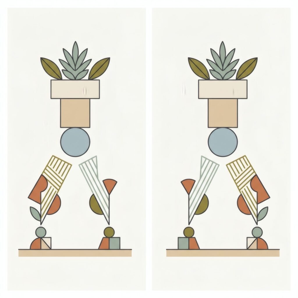 Dos composiciones abstractas dispuestas como reflejo una de la otra
