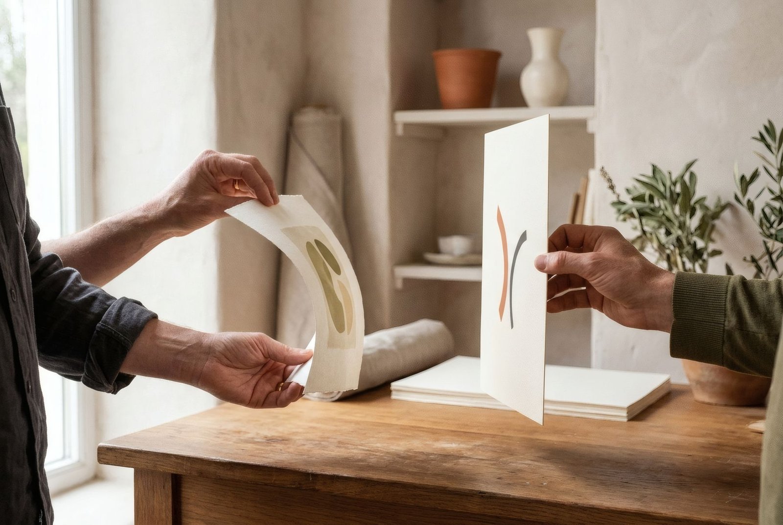 Dos manos sujetando cada una una hoja de papel, una flexible que se curva y otra rígida que se mantiene recta