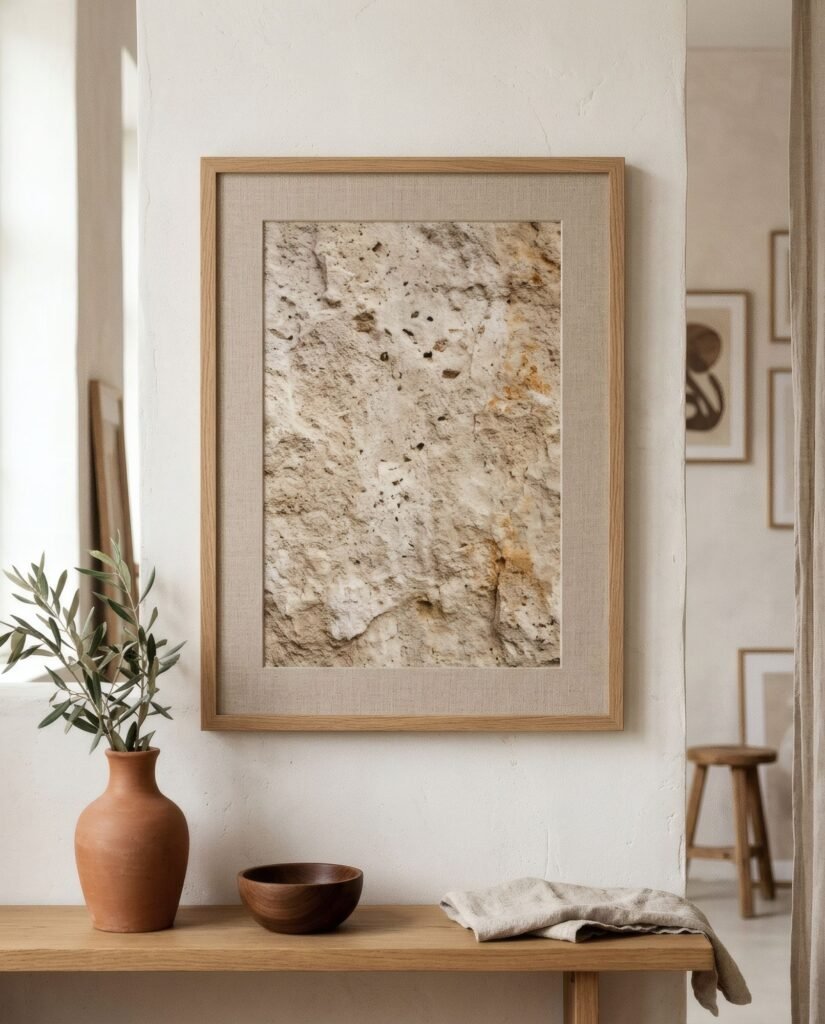 Fotografía enmarcada en primer plano de la textura de una piedra, en tonos grises